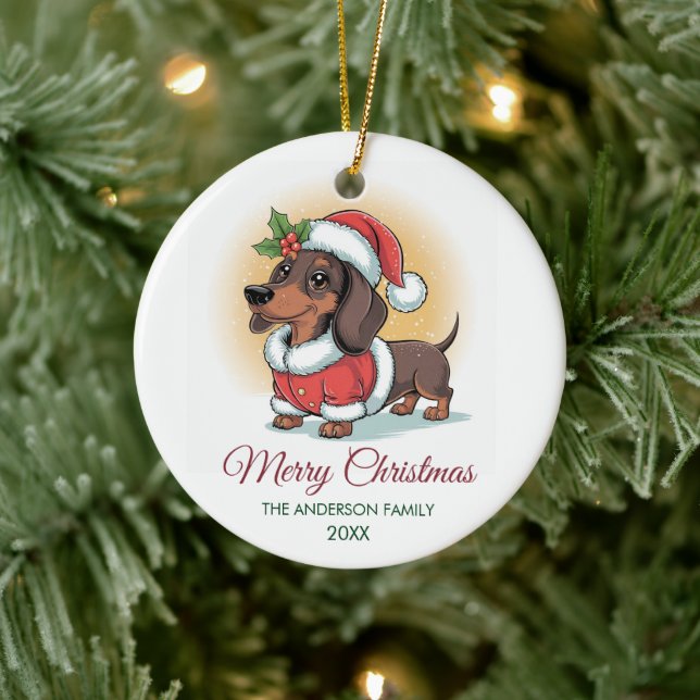 Personalized Dachshund in Santa Hat Christmas      Ceramic Tree Decoration (Tree)