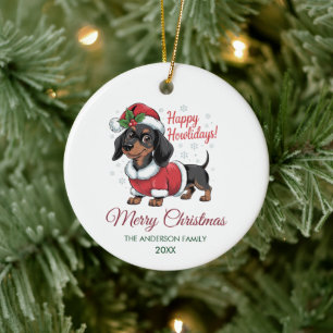 Personalized Dachshund in Santa Hat Christmas      Ceramic Tree Decoration