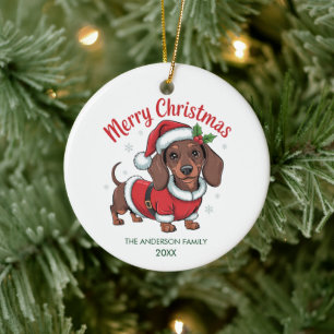 Personalized Dachshund in Santa Hat Christmas      Ceramic Tree Decoration