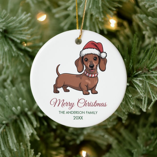 Personalized Dachshund in Santa Hat Christmas      Ceramic Tree Decoration (Tree)