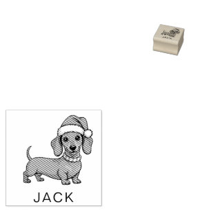 Personalized Dachshund in Santa Hat Christmas      Rubber Stamp