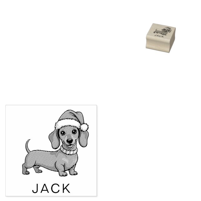 Personalized Dachshund in Santa Hat Christmas      Rubber Stamp (Stamped)