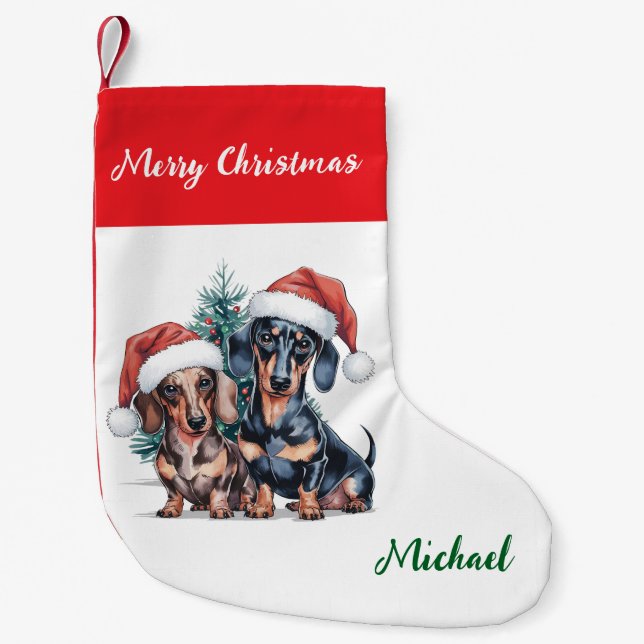 Personalized Dachshund in Santa Hat Christmas Small Christmas Stocking (Front)