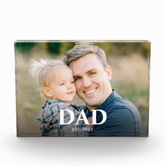 Personalized Dad Established Fathers Day Photo Block (Front)