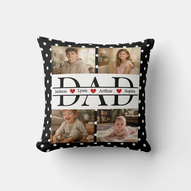 Personalized Dad Photo Collage & Kids Name Cushion (Front)