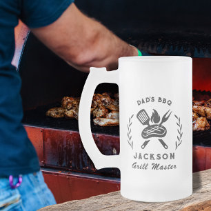 Personalized Dad's BBQ Barbeque Grill Master  Frosted Glass Beer Mug