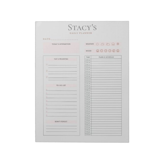 Personalized Daily Planner Notepad (Rotated)