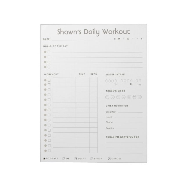 Personalized Daily Workout | Exercise Planner Notepad (Rotated)