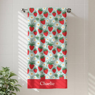 Personalized Daisy and Strawberry Kids Bath Towel