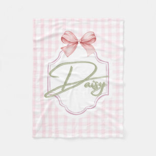 Personalized Daisy Baby Girl Nursery Bow&Gingham Fleece Blanket