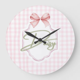 Personalized Daisy Baby Girl Nursery Bow&Gingham Large Clock