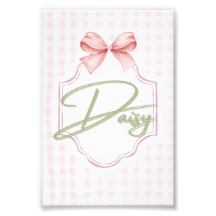 Personalized Daisy Baby Girl Nursery Bow&Gingham Photo Print
