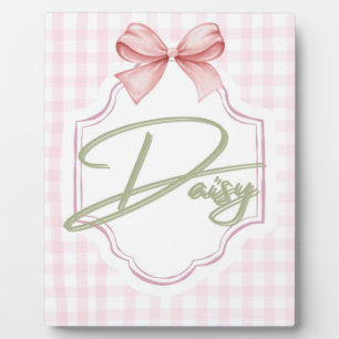 Personalized Daisy Baby Girl Nursery Bow&Gingham Plaque