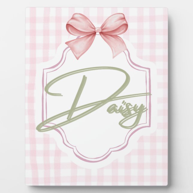 Personalized Daisy Baby Girl Nursery Bow&Gingham Plaque (Front)
