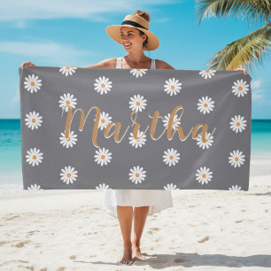 Personalized Daisy Beach Towel, Custom Beach Towel