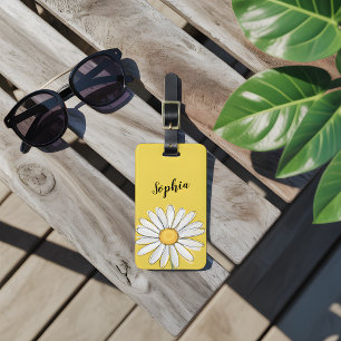 Personalized Daisy Floral Yellow Script Name Luggage Tag