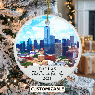 Personalized Dallas Ornament, Texas State Ceramic Tree Decoration