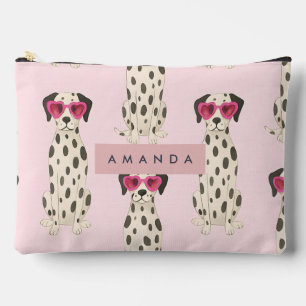 Personalized Dalmatian Dog with Pink Heart Glasses Accessory Pouch