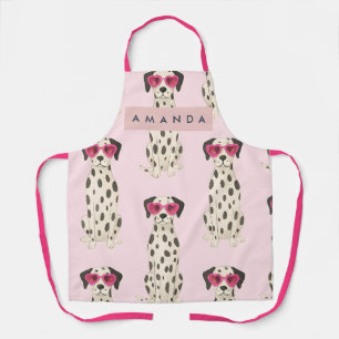 Personalized Dalmatian Dog with Pink Heart Glasses Apron
