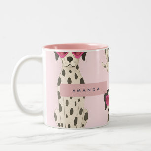 Personalized Dalmatian Dog with Pink Heart Glasses Two-Tone Coffee Mug
