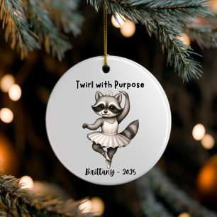 Personalized Dance Raccoon Ornament, Ballet gift Ceramic Tree Decoration