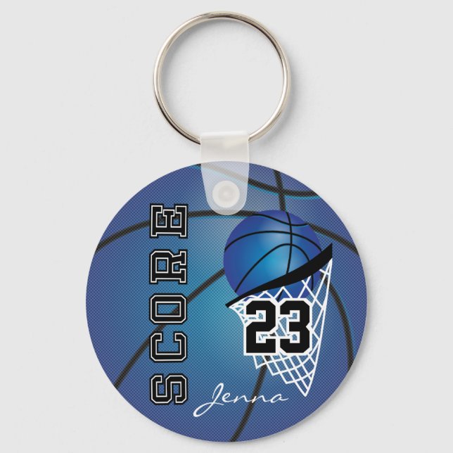 Personalized Dark Blue Basketball Key Ring (Front)
