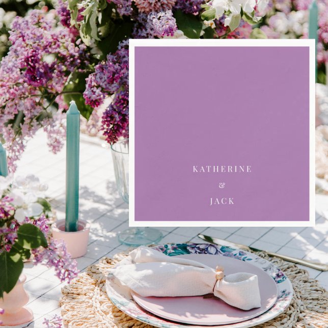 Personalized Dark Lavender Wedding Cocktail Napkin (Creator Uploaded)