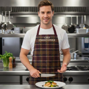Personalized Dark Plaid Chef Apron