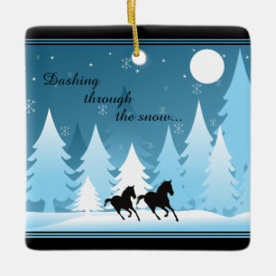Personalized Dashing Through the Snow Horse Ceramic Ornament