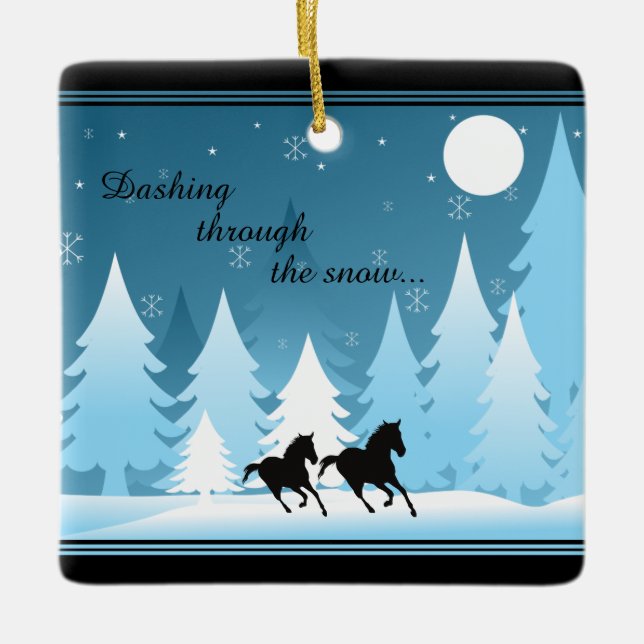 Personalized Dashing Through the Snow Horse Ceramic Ornament (Front)