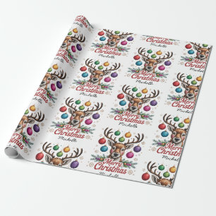Personalized Dear Reindeer Vintage Christmas   Wrapping Paper