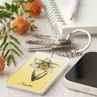 Personalized December Birth Flower Narcissus Key Ring