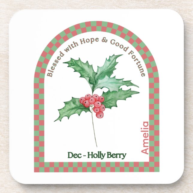 Personalized December Birth Month Flower Coaster (Front)