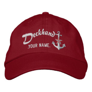 Personalized Deckhand Nautical Anchor Name White Embroidered Hat