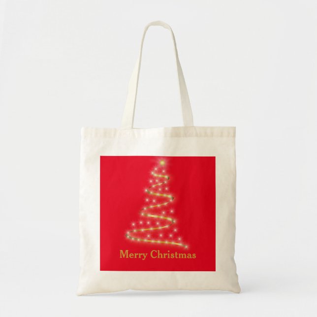 Personalized Decorative Golden Christmas Tree Gift Tote Bag (Front)