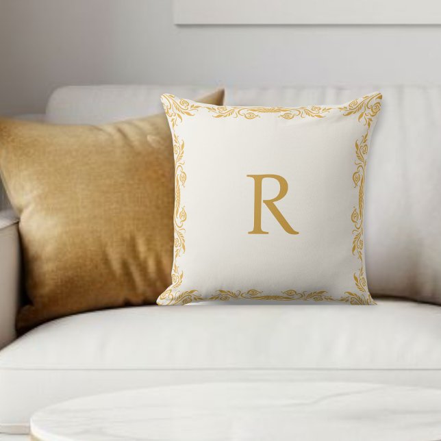 Personalized Decorative Pillow, Gold effec Initial Cushion (Creator Uploaded)