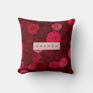 Personalized Deep Red & Pink Rose Garden Cushion