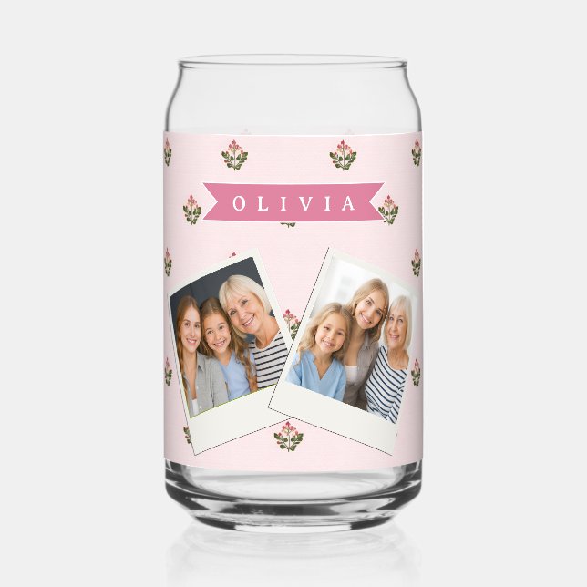 Personalized Delicate Botanical Floral Romantic Can Glass (Front)
