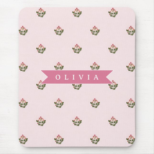Personalized Delicate Botanical Floral Romantic Mouse Mat (Front)