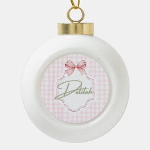 Personalized Delilah Baby Girl Nursery Gingham  Ceramic Ball Christmas Ornament
