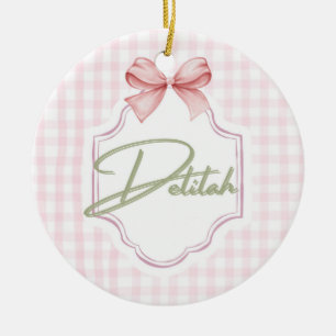 Personalized Delilah Baby Girl Nursery Gingham  Ceramic Tree Decoration