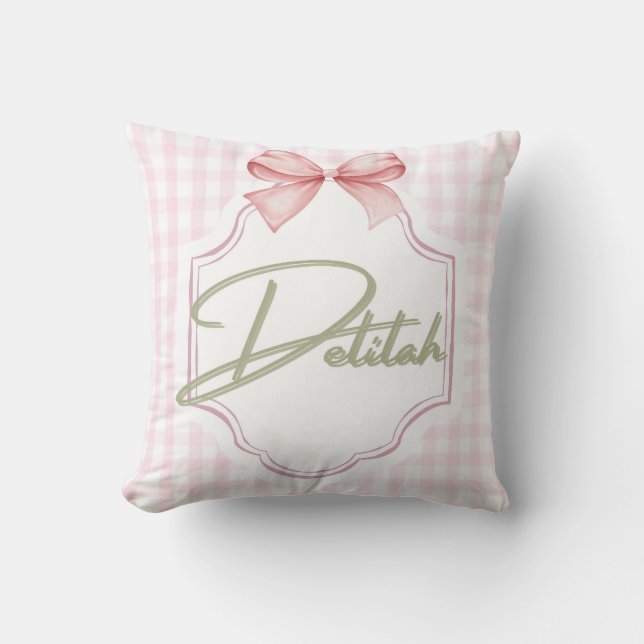 Personalized Delilah Baby Girl Nursery Gingham  Cushion (Front)
