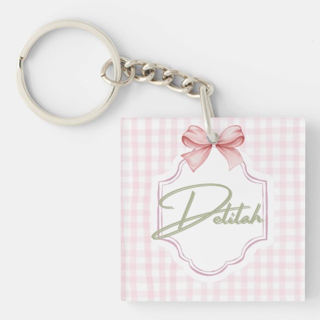 Personalized Delilah Baby Girl Nursery Gingham  Key Ring (Front)