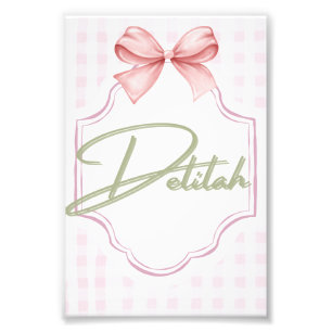 Personalized Delilah Baby Girl Nursery Gingham Photo Print
