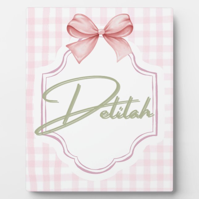 Personalized Delilah Baby Girl Nursery Gingham  Plaque (Front)