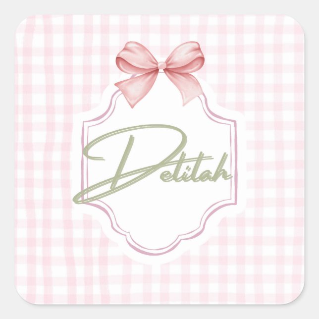 Personalized Delilah Baby Girl Nursery Gingham  Square Sticker (Front)