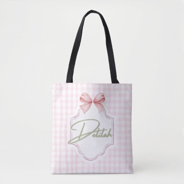 Personalized Delilah Baby Girl Nursery Gingham  Tote Bag (Front)