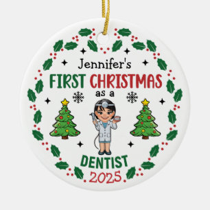 Personalized Dentist First Christmas Tree Round Ceramic Tree Decoration