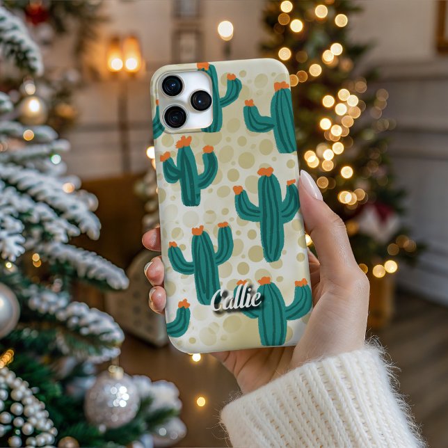 Personalized Desert Sand Cacti Phone Case (Personalize Your Tech! Add a custom name to this artistic phone case. It's the perfect unique gift!)