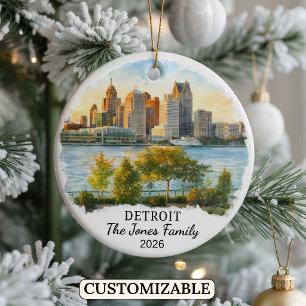 Personalized Detroit Ornament, Custom Michigan Ceramic Tree Decoration